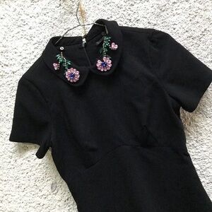 Zara Black Mini Dress with Purple Floral Detail